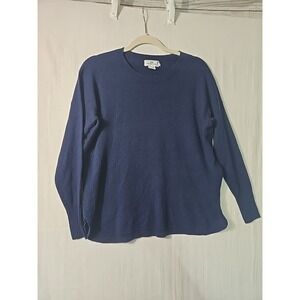 Vineyard‎ Vines Womens Sweater Small Merino Wool Blend Navy Blue Round Hem Slits